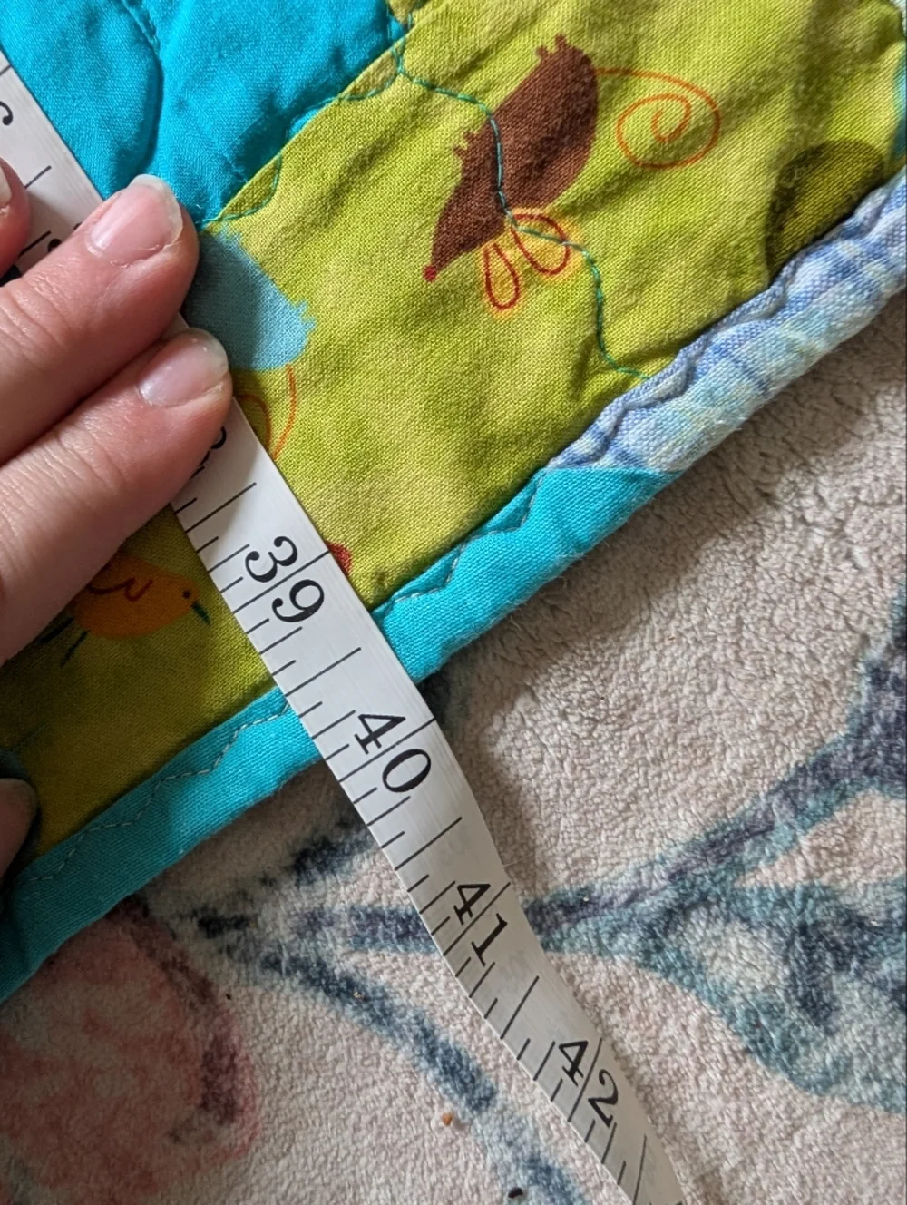 Handmade Turtle Patchwork Baby Quilt in Turquoise & Green‎